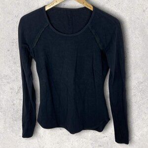 LULULEMON Black Long Sleeve Running‎ Top Stretch Ruffle Seam Crew Neck Size 4